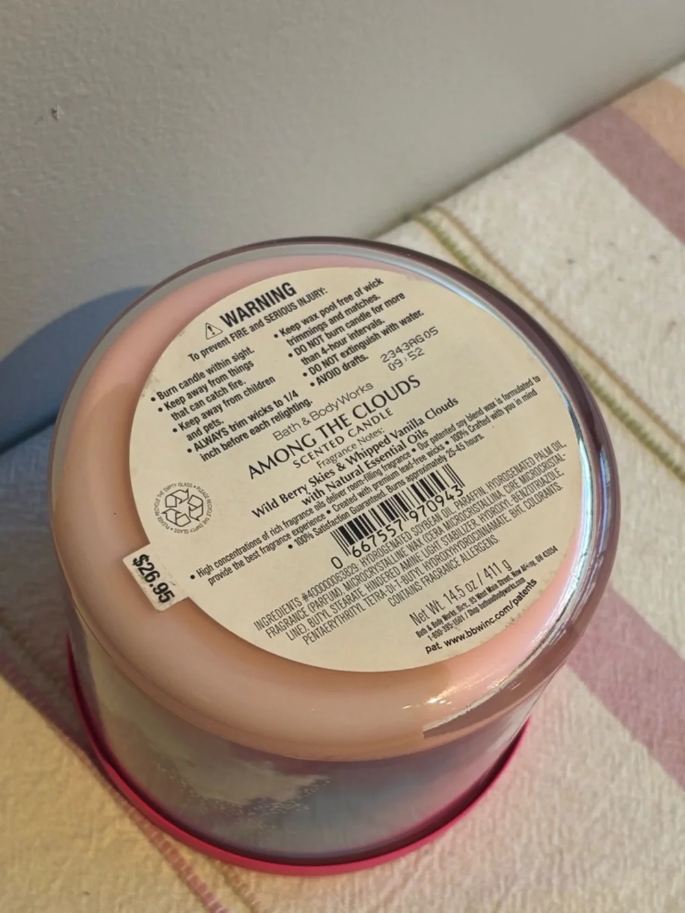 Bath & Body Works - Among the Clouds 3-Wick Scented Candle - with Pink Lid - Picture 5 of 5